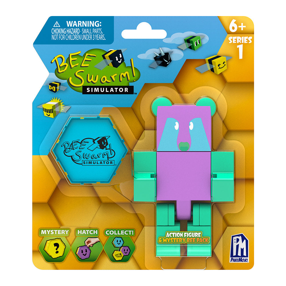 Bee Swarm Simulator – Gummy Bear Action Figure Pack w/ Mystery Bee & Honeycomb Case (5” Articulated Figure & Bonus Items, Series 1)